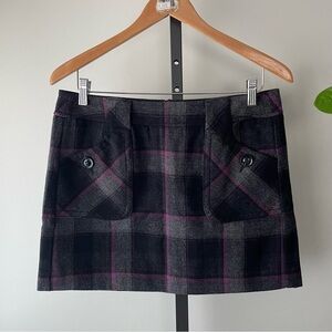 Y2K Vintage Espirit Wool Plaid Mini Skirt Grey Purple Prep Preppy Size Large